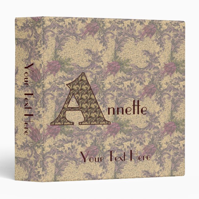 Monogram Initial A Vintage Floral Personalized Binder (Front/Spine)