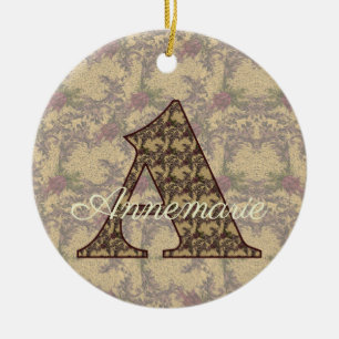 Monogram Initial A Vintage Floral Personalized Ceramic Ornament
