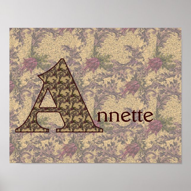 Monogram Initial A Vintage Floral Personalized Poster (Front)