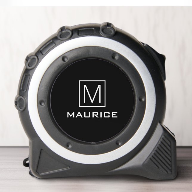 Monogram initial and name elegant black 1 (Monogram initial and name elegant black tape measure)