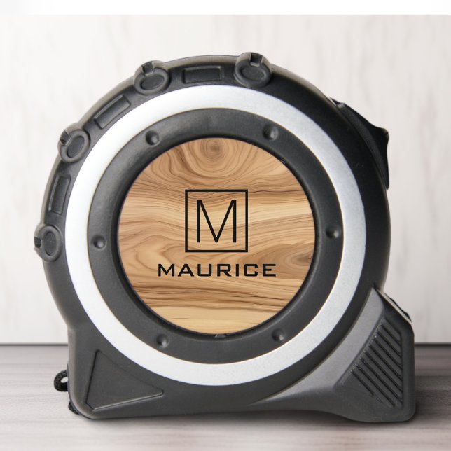 Monogram initial and surname elegant wood look 1 (Monogram initial and surname elegant wood look tape measure)