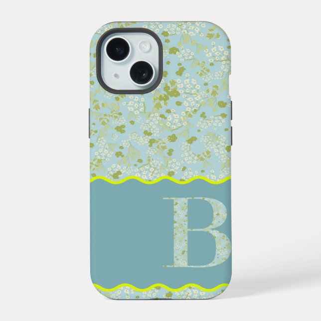 MONOGRAM INITIAL B ACQUA LITTLE FLOWERS iPhone 15 CASE (Back)