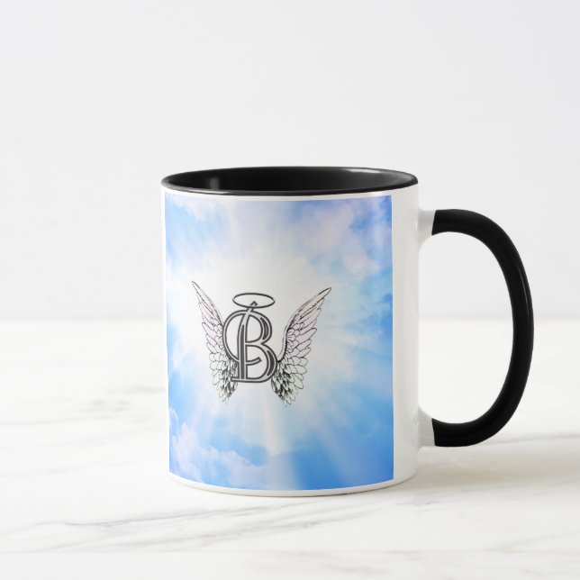 Monogram initial B alphabet letter with angel wing Mug (Right)