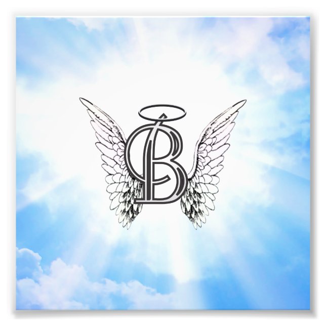 Monogram initial B alphabet letter with angel wing Photo Print (Front)