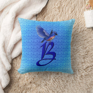 Monogram Initial B Bluebird Throw Pillow