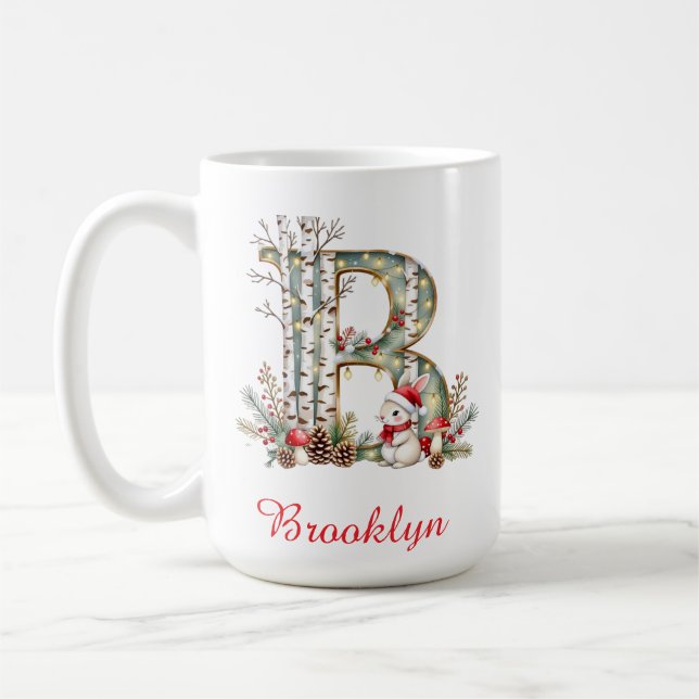 Monogram initial B bunny merry Christmas  Coffee Mug (Left)