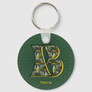 Monogram Initial B Daisies Art Personalized Keychain