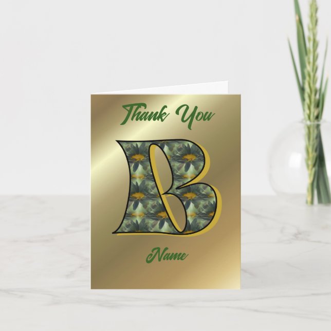 Monogram Initial B Daisies Art Personalized Thank You Card (Front)