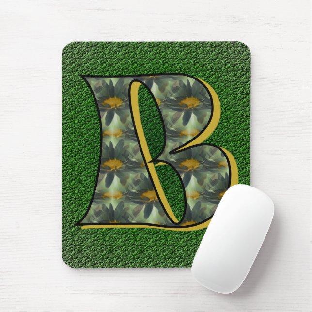 Monogram Initial B Daisies Floral Art Mouse Pad (With Mouse)