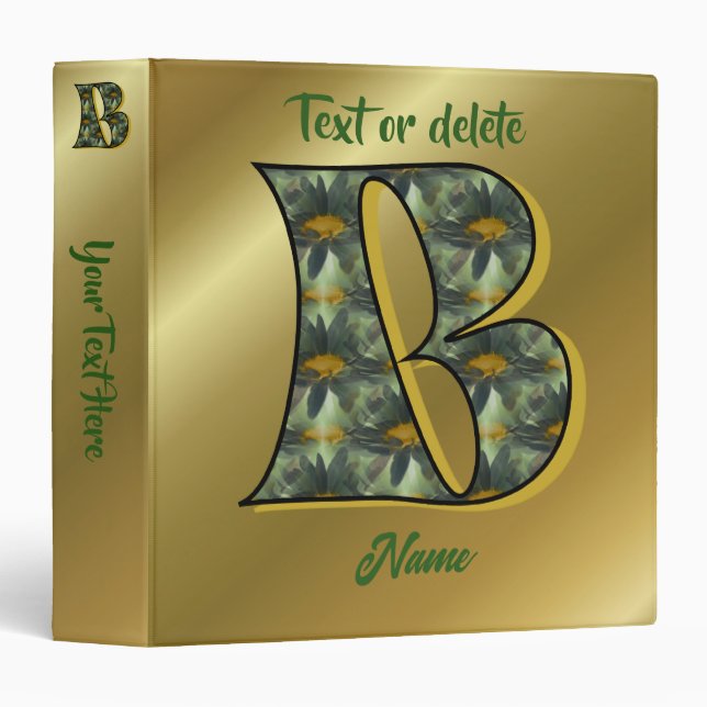 Monogram Initial B Daisies Floral Art Personalized Binder (Front/Spine)