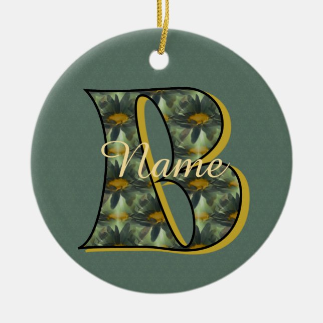 Monogram Initial B Daisies Floral Personalized  Ceramic Ornament (Front)