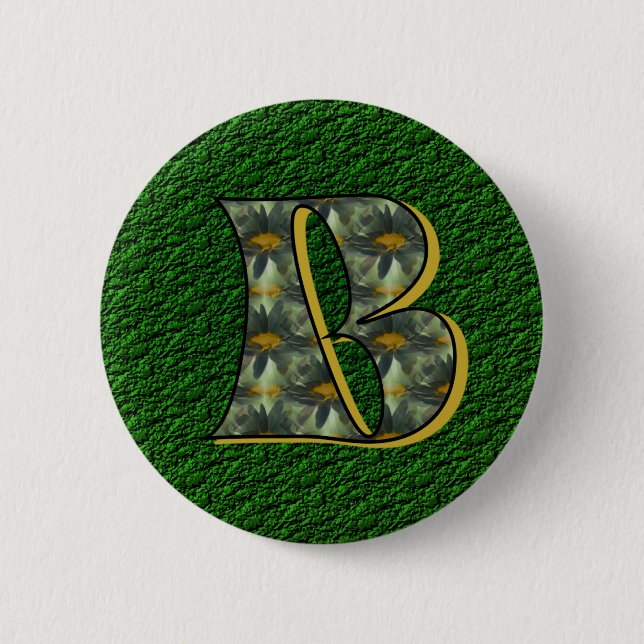 Monogram Initial B Daisies Flower Art 2 Inch Round Button (Front)