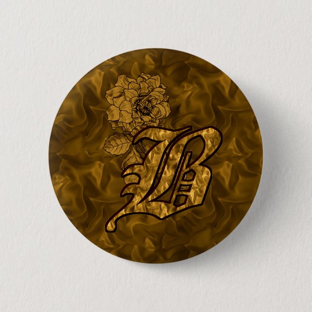 Monogram Initial B Elegant Gold Peony Flower 2 Inch Round Button (Front)