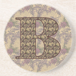 Monogram Initial B Elegant Vintage Floral Coaster