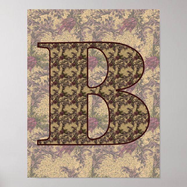 Monogram Initial B Elegant Vintage Floral Poster (Front)