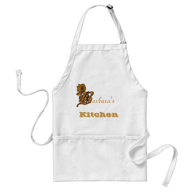 Monogram Initial B Gold Peony Floral Personalized Standard Apron (Front)