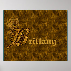 Monogram Initial B Gold Peony Flower Personalized Poster