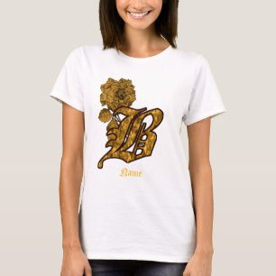 Monogram Initial B Gold Peony Flower Personalized T-Shirt