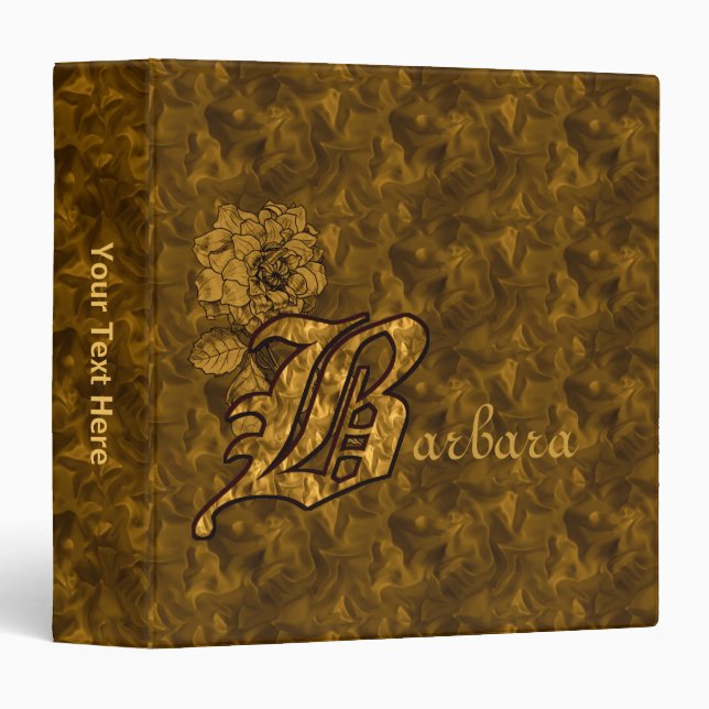 Monogram Initial B Gold Satin Peony Personalized Binder (Front/Spine)