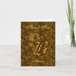 Monogram Initial B Gold Satin Peony Personalized Thank You Card