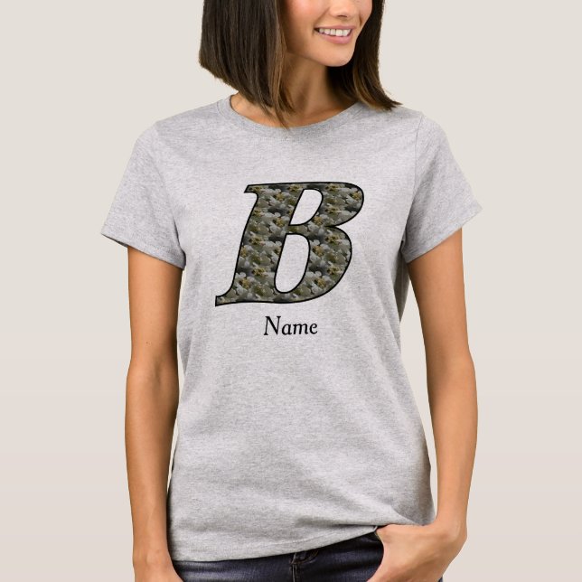 Monogram Initial B Hydrangea Flowers Personalized T-Shirt (Front)