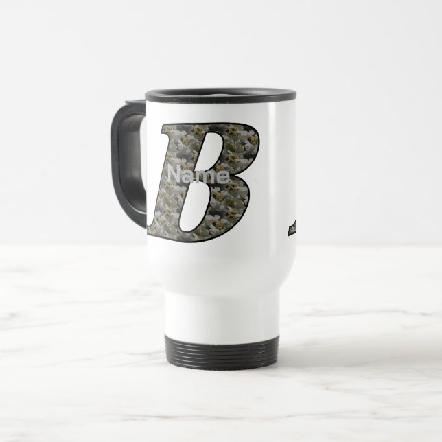 Monogram Initial B Hydrangea Flowers Personalized Travel Mug (Front Left)