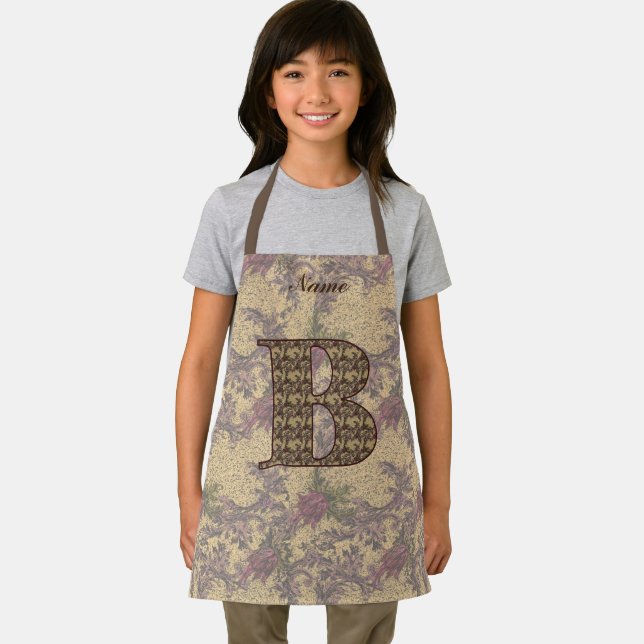 Monogram Initial B Vintage Floral Personalized  Apron (Insitu)