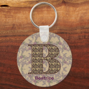 Monogram Initial B Vintage Floral Personalized Keychain