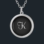 Monogram Initial Black White Minimalist Gift Her Silver Plated Necklace<br><div class="desc">Monogram this minimalist black and white silver necklace as a gift for her. Great for birthday gifts,  bridesmaid gifts,  wedding party gifts.</div>