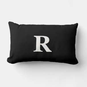 Monogram Initial Black White Simple Elegant Gift Lumbar Pillow