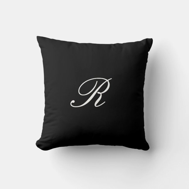 Monogram Initial Black & White Simple Elegant Throw Pillow (Front)