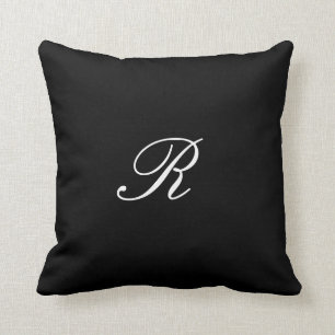 Monogram Initial Black & White Simple Elegant Throw Pillow