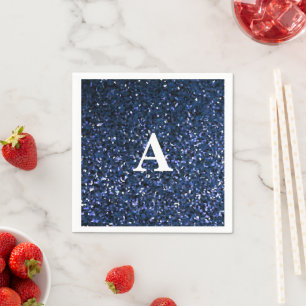 Monogram Initial Blue Glitter White Custom Name Napkin