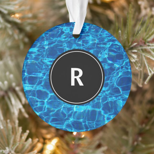Monogram Initial Blue Water Pattern Cool Gift 2019 Ornament (Tree)