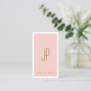 Monogram Initial Blush Pink Gold Vertical Modern Business Card