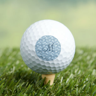 Monogram Initial Boho Blue White Florals Trendy  Golf Balls