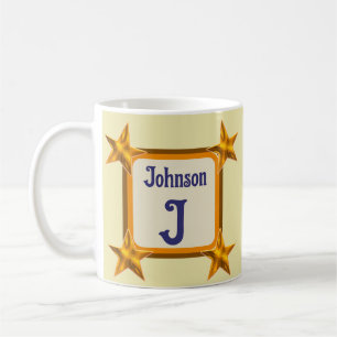 Monogram Initial Bold Gold Star Late Name Coffee Mug