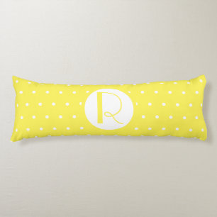 Monogram Initial Bright Yellow White Polka Dots Body Pillow