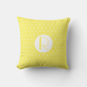 Monogram Initial Bright Yellow White Polka Dots Outdoor Pillow