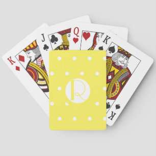 Monogram Initial Bright Yellow White Polka Dots Playing Cards