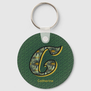 Monogram Initial C Daisies Art Personalized Keychain