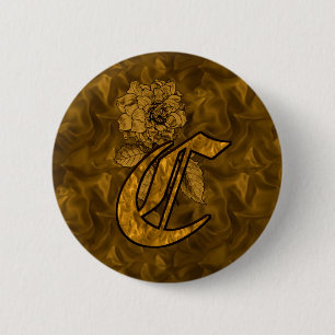 Monogram Initial C Elegant Gold Peony Flower 2 Inch Round Button