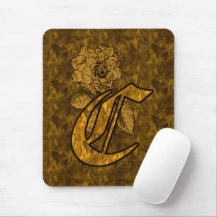 Monogram Initial C Elegant Gold Peony Flower Mouse Pad