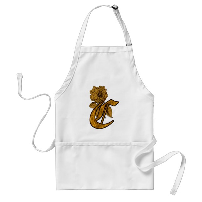 Monogram Initial C Elegant Gold Peony Flower Standard Apron (Front)