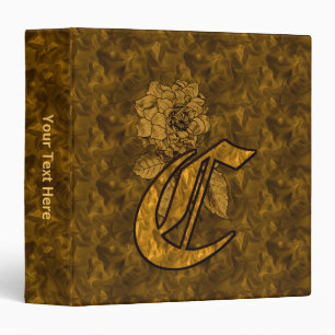 Monogram Initial C Elegant Gold Peony Personalized Binder