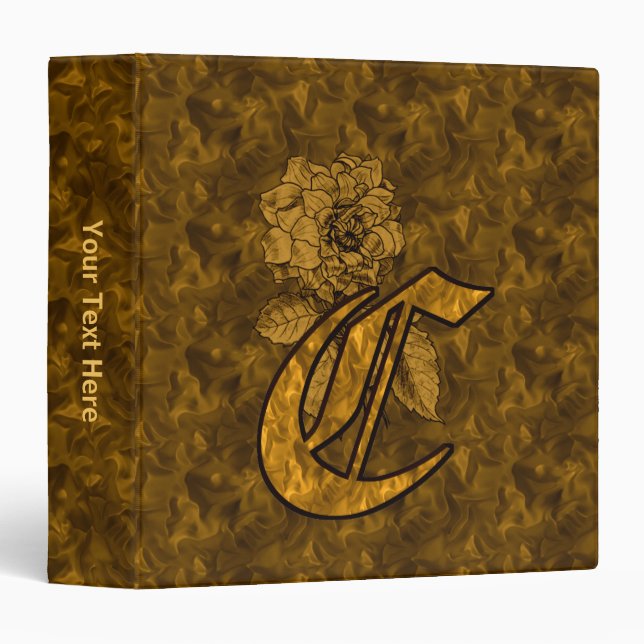 Monogram Initial C Elegant Gold Peony Personalized Binder (Front/Spine)