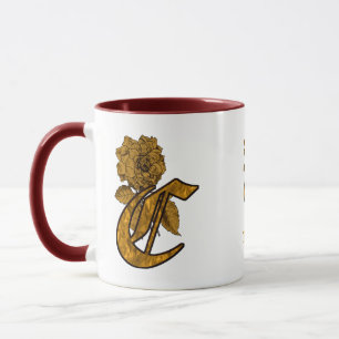 Monogram Initial C Elegant Gold Peony Personalized Mug