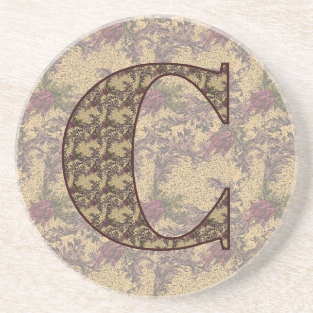 Monogram Initial C Elegant Vintage Floral Coaster (Front)
