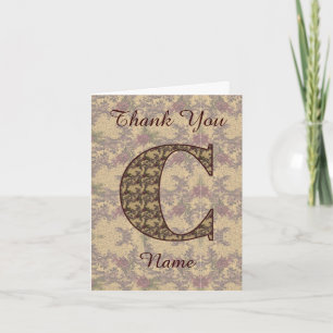 Monogram Initial C Elegant Vintage Floral  Thank You Card