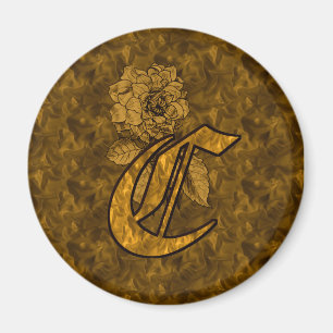 Monogram Initial C Gold Peony Flower Magnet